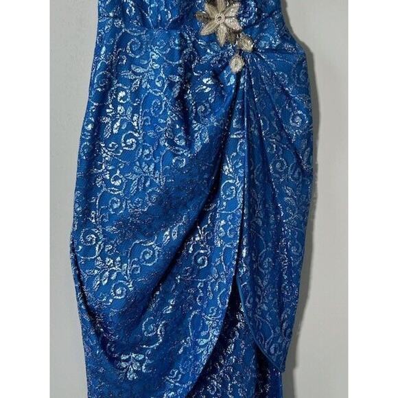 Vtg Loralie Sequined Tulip Maxi Dress Strapless Floral Sweetheart Blue Size 3/4 - Picture 3 of 14